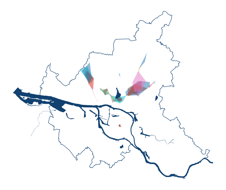 A map of Hamburg, Germany showing showing socio-spatial conflicts measured from input of citizens.